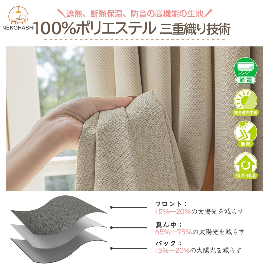 Amazon｜NEKOHASHI カーテン 遮光 1級 遮光カーテン 4枚セット 180cm丈